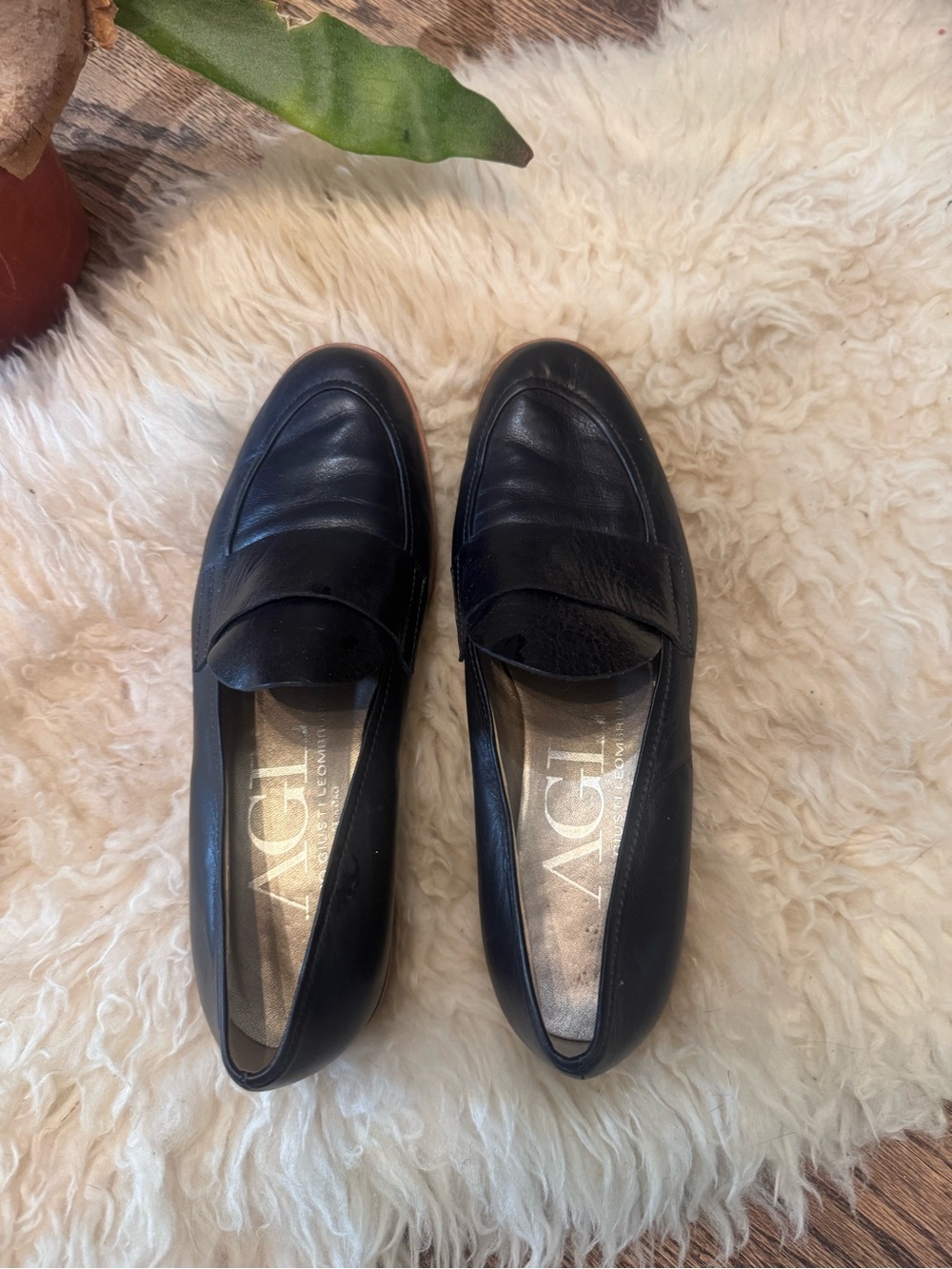 AGL Black Leather Penny Loafers